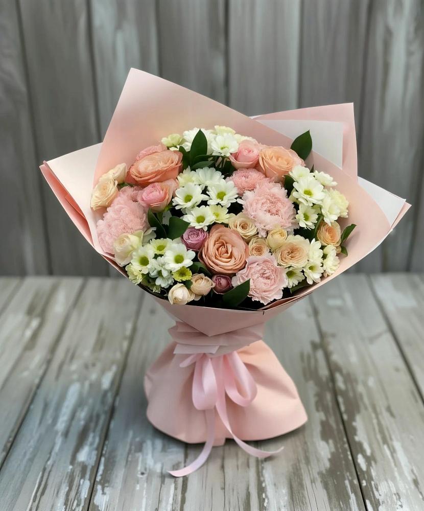 Букет цветов из: Гвоздики, Розы и Хризантемы в Таежный