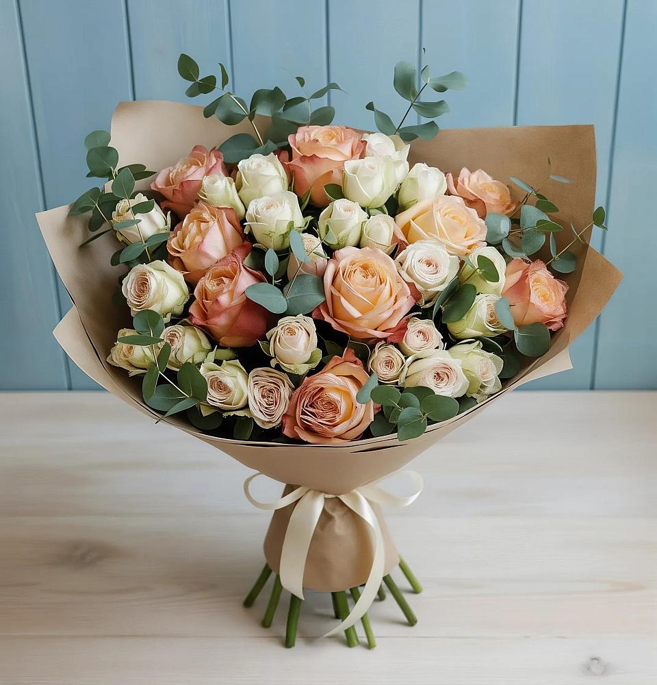 Букет цветов из: Альстромерии и Розы в Таежный