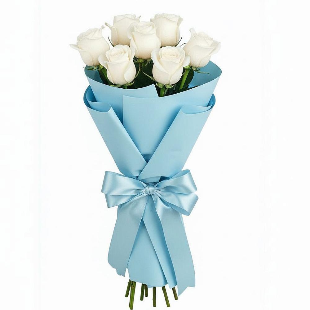 Букет 7 белых роз Проуд в Таежный