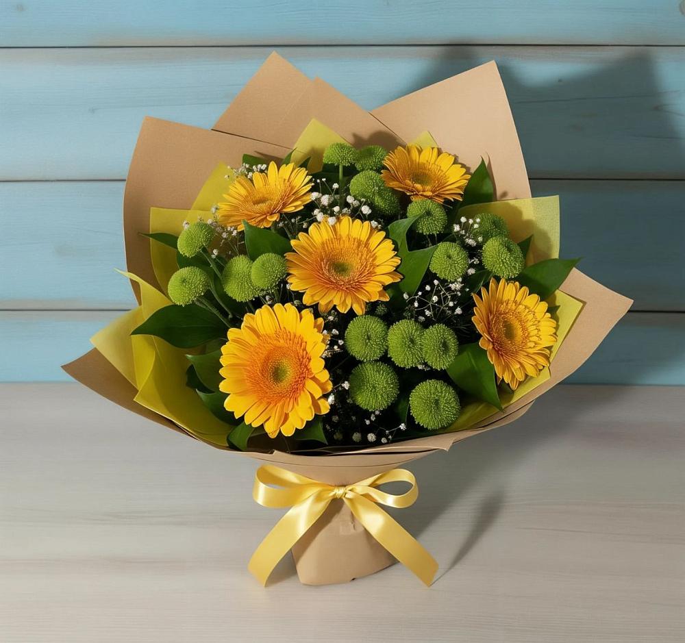 Букет цветов из: Герберы и Хризантемы в Таежный