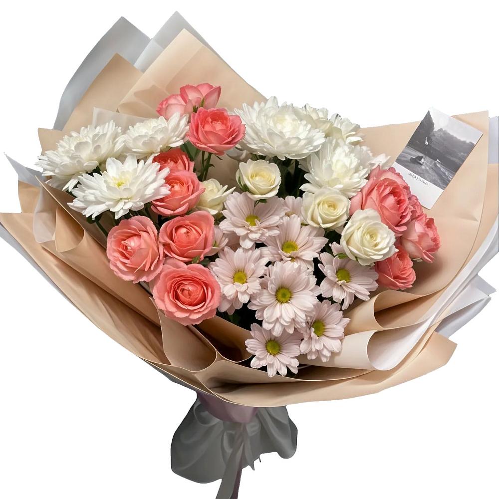 Букет цветов из: Розы и Хризантемы в Таежный