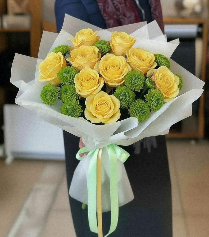 Букет цветов из: Хризантемы и Розы в Таежный