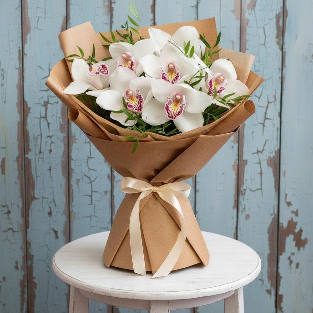 Букет цветов из: Орхидеи и Розы в Таежный
