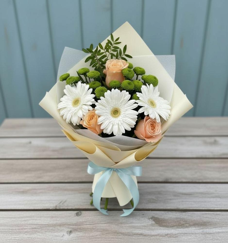 Букет цветов из: Герберы, Розы и Хризантемы в Таежный
