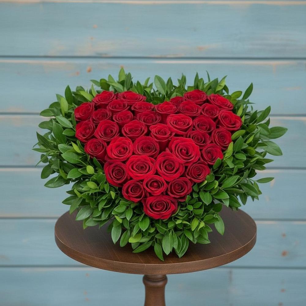 Цветочная композиция из Розы в виде сердца в Таежный