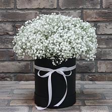 Цветочная композиция из Гипсофила в шляпной коробке в Таежный
